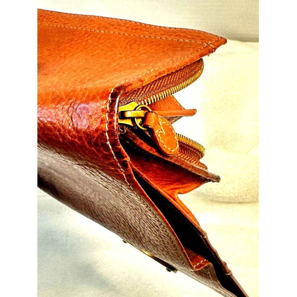 Mulberry Brown Cognac Leather Bifold Accordion Wallet Brass Plaque - Picture 6 of 12